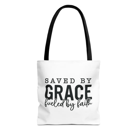 Faith-Inspired Tote Bag - 'Saved by Grace Fueled by Faith'